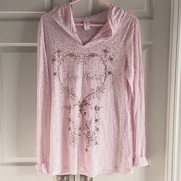 Yesterdays Sportswear Pink Lightweight Hoodie Long Sleeve Top Kona Hawaii XL EUC - Picture 2 of 12